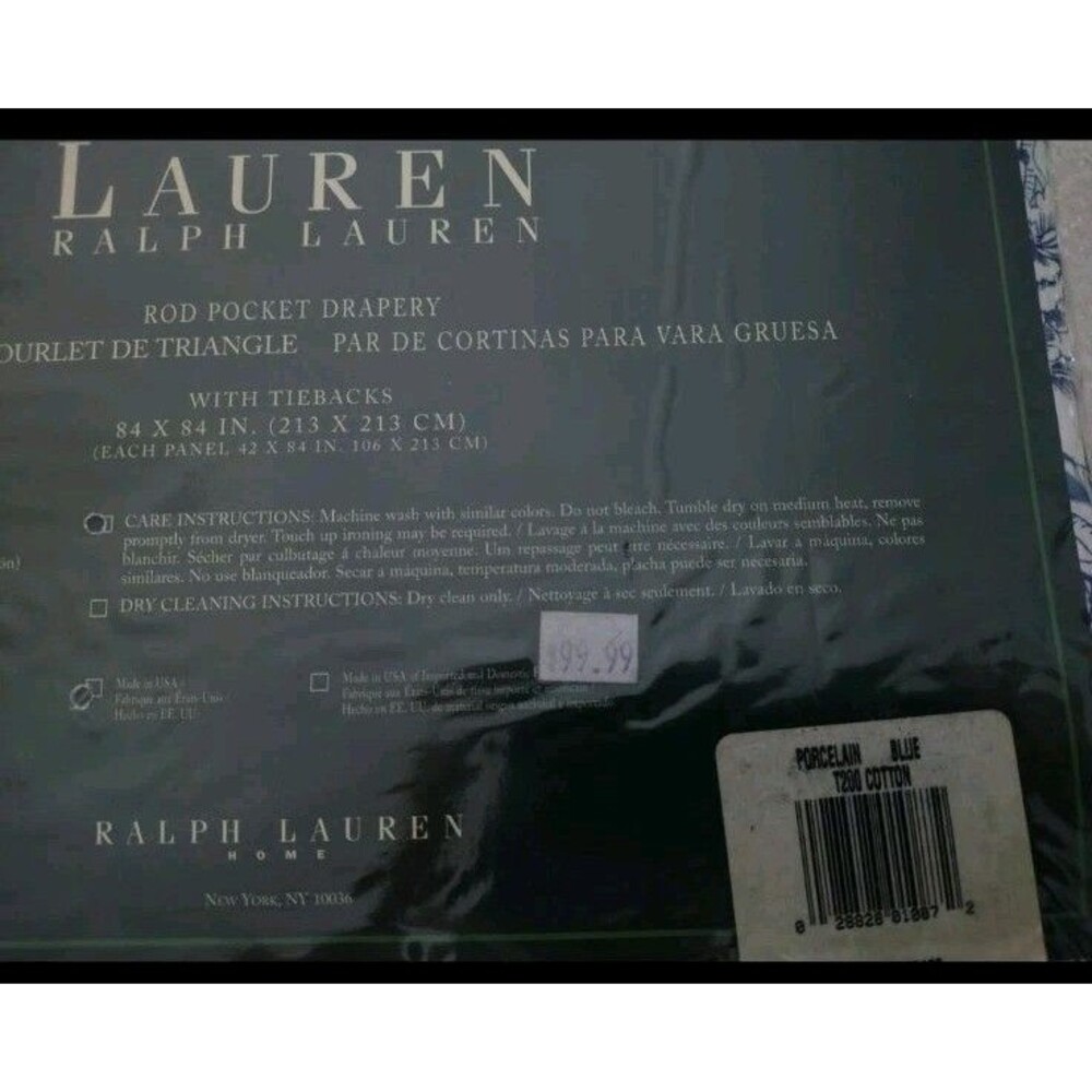 New Ralph Lauren Porcelain Blue Two Rod Pocket Drape W/ Tiebacks 84" X 42" Each - Picture 4 of 4